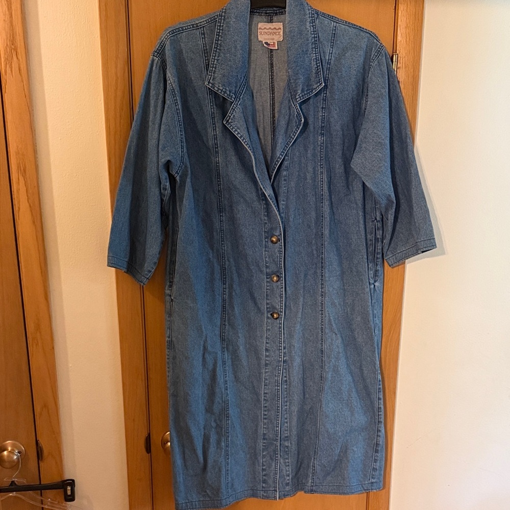 Sundance Denim Wear Women’s Vintage Long Coat Jean Jacket Made in USA Size Large